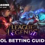 DisCasino League of Legends Betting Guide showcasing popular League of Legends champions with the game logo in a dark, fantasy-themed background.